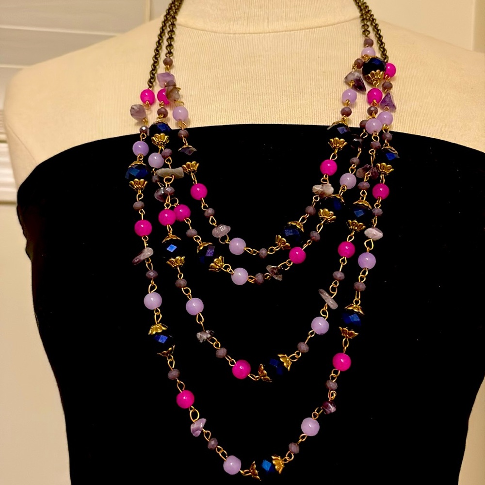Vintage TAYA natural stone, and vintage bead necklace